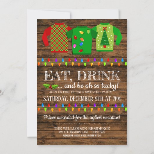 Fun Ugly kerst Sweater Party Invitation Kaart (Voorkant)