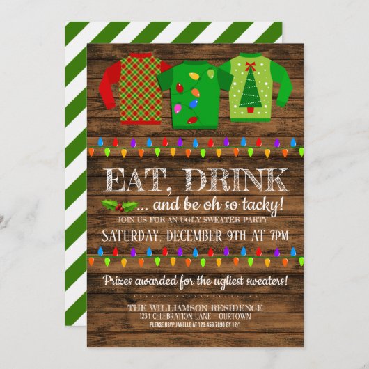 Fun Ugly kerst Sweater Party Invitation Kaart (Voorkant / Achterkant)