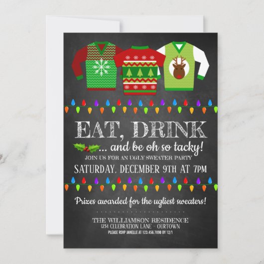Fun Ugly kerst Sweater Party Invitation Kaart (Voorkant)