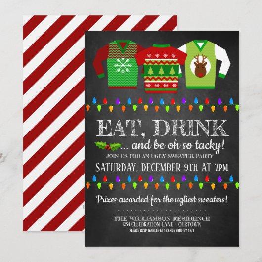 Fun Ugly kerst Sweater Party Invitation Kaart (Voorkant / Achterkant)