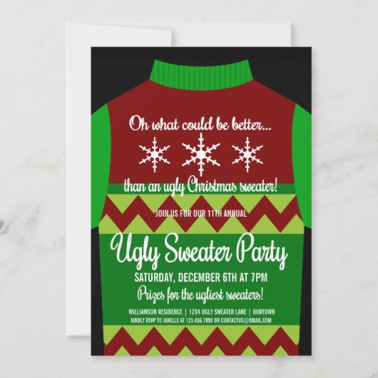 Fun Ugly KerstSweater Party Kaart (Voorkant)