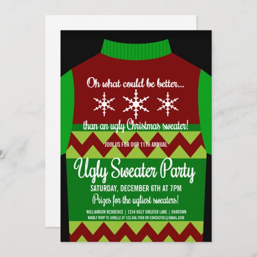 Fun Ugly KerstSweater Party Kaart (Voorkant / Achterkant)