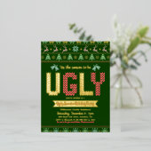 Fun Ugly Sweater kerstfeestay Party Real Gold Folie Uitnodiging Briefkaart (Staand Voorkant)