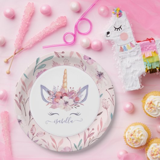 Fun Unicorn floral waterverf bord (Feest)