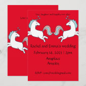 Fun Unicorn trouwuitnodiging.  Kaart (Voorkant / Achterkant)