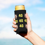Fun Unique 40th Birthday Photo Cool Retro Seltzer Blikjeskoeler<br><div class="desc">Leuke 40e verjaardag foto seltzer koelbox in een retro vet zwart ontwerp. Het jaar is aanpasbaar aan elk verjaardagsjaar! Gebruik een png-bestand waarvan de achtergrond al is uitgesneden om het uitknipeffect te verkrijgen. Zo niet, dan zal de foto verschijnen als een cirkel omringd door zijn eigen achtergrond, net als de...</div>