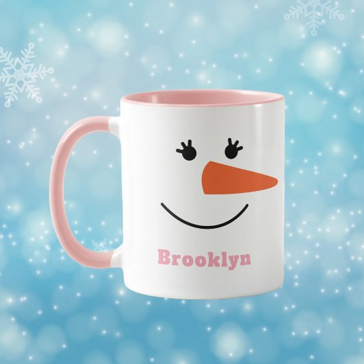 Fun Unique Trendy Custom Name Happy Snowman Face Mok