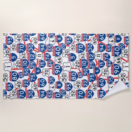 Fun US Highway Signs and Map Random Pattern Strandlaken (Voorkant)