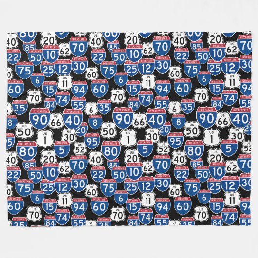 Fun US Highway Signs Random Pattern Fleece Deken (Voorkant (Horizontaal))