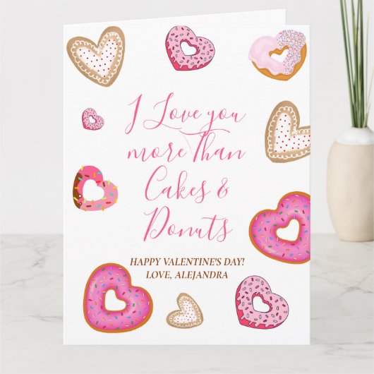Fun Valentijn houdt meer van dan donuts illustrati Bedankkaart (Voorkant)