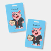 Fun varken in pak cartoon badge (Voor- en achterkant)