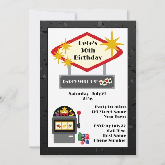 Fun Vegas Casino Nacht Verjaardag Uitnodiging (Voorkant)