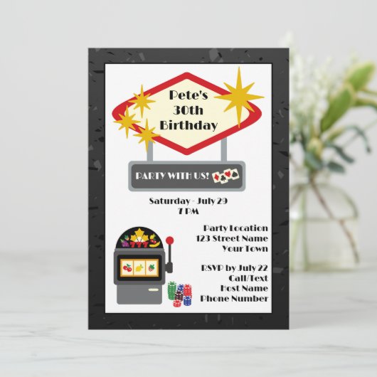Fun Vegas Casino Nacht Verjaardag Uitnodiging (Staand voorkant)