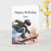 Fun Verjaardag Custom Name Son Skateboarding Kaart (Gele Bloem)