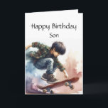 Fun Verjaardag Custom Name Son Skateboarding Kaart<br><div class="desc">Leuke Happy Birthday Custom Naam Skateboarding boy</div>