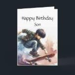 Fun Verjaardag Custom Name Son Skateboarding Kaart<br><div class="desc">Leuke Happy Birthday Custom Naam Skateboarding boy</div>