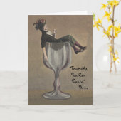 Fun Verjaardag Kaart Lady in Wine Glass Trust (Gele Bloem)