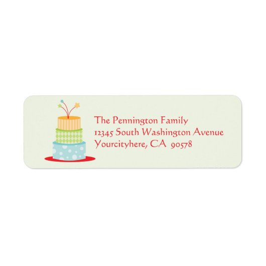 Fun verjaardagstaart retourenveloplabels etiket (Voorkant)