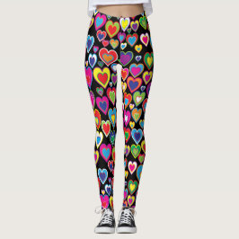Fun Vibrant Eye-catching Rainbow of Hearts Pattern Leggings