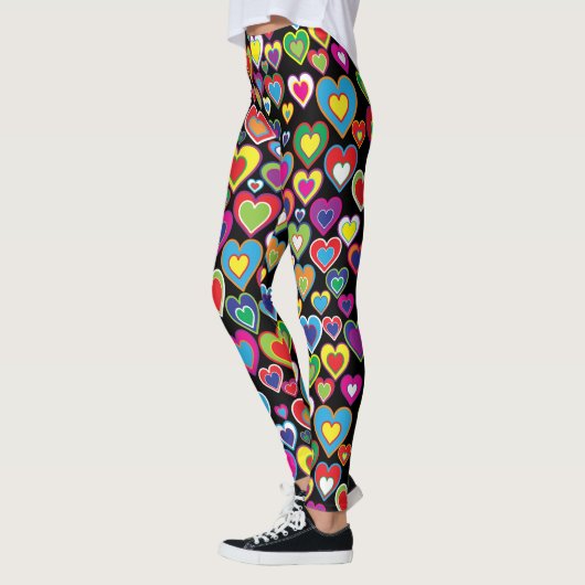 Fun Vibrant Eye-catching Rainbow of Hearts Pattern Leggings (Links)