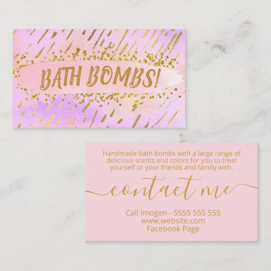 Fun Vibrant Roze en Gold Handmade Bath Bomb Visitekaartje (Voorkant / Achterkant)