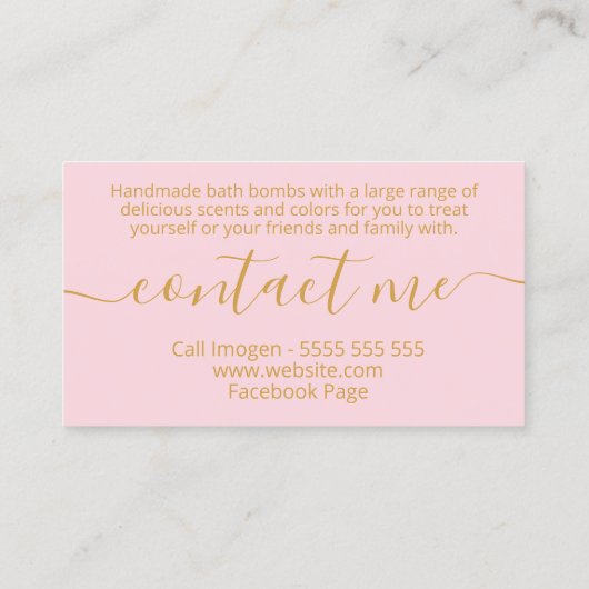 Fun Vibrant Roze en Gold Handmade Bath Bomb Visitekaartje (Achterkant)