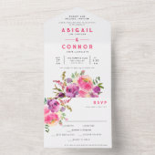 Fun Vibrant Violet Fuchsia Floral All In One Uitnodiging (Binnen)