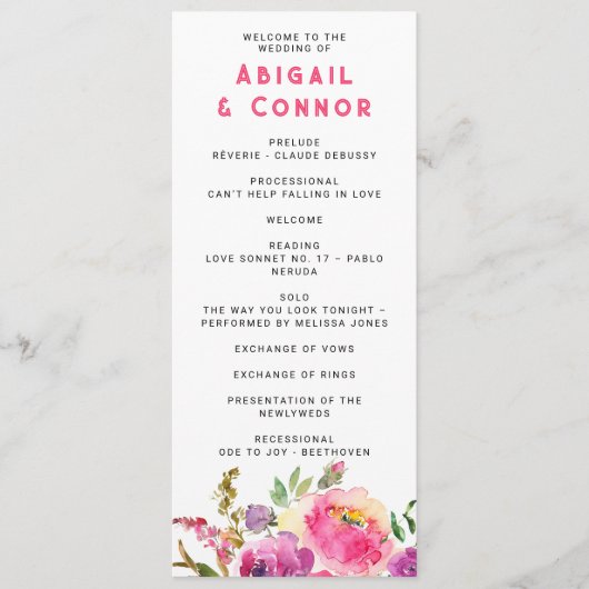 Fun Vibrant Violet Fuchsia Floral Programmakaart (Voorkant)