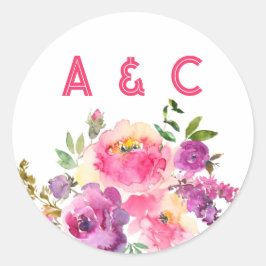 Fun Vibrant Violet Fuchsia Floral Ronde Sticker