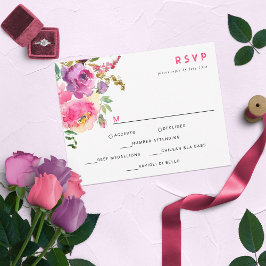 Fun Vibrant Violet Fuchsia Floral RSVP Kaartje