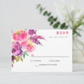 Fun Vibrant Violet Fuchsia Floral RSVP Kaartje (Staand voorkant)