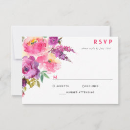 Fun Vibrant Violet Fuchsia Floral RSVP Kaartje