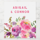 Fun Vibrant Violet Fuchsia Floral Wijn Etiket (Enkel label)