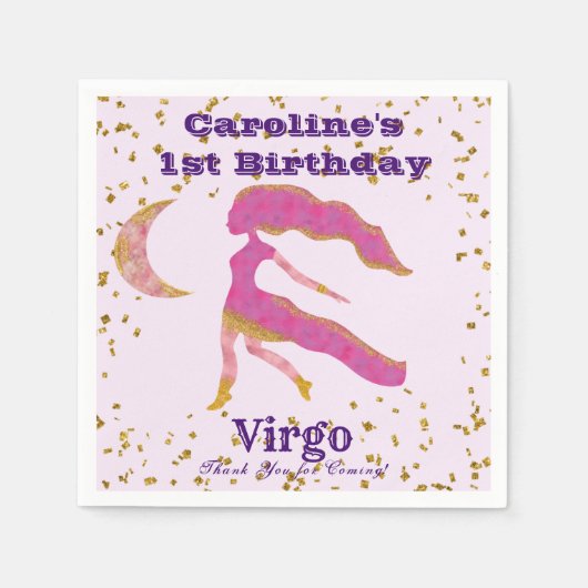 Fun Virgo First Birthday & Gold Confetti Servet (Voorkant)