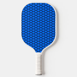 Fun Vivid Blue Black Tiled Oval Honeycomb Patroon Pickleball Paddle
