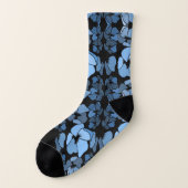 Fun Vivid Blue en Black Floral Pattern Sokken (Links - buitenkant)