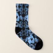 Fun Vivid Blue en Black Floral Pattern Sokken (Links binnenkant)