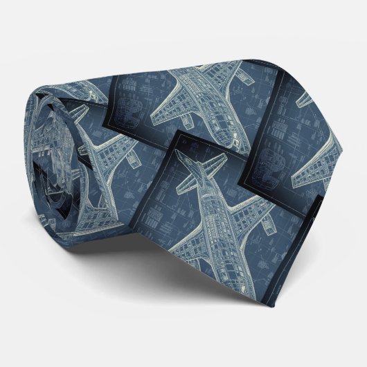 Fun Vliegtuigpiloot Logo Blueprints Stropdas (Opgerold)