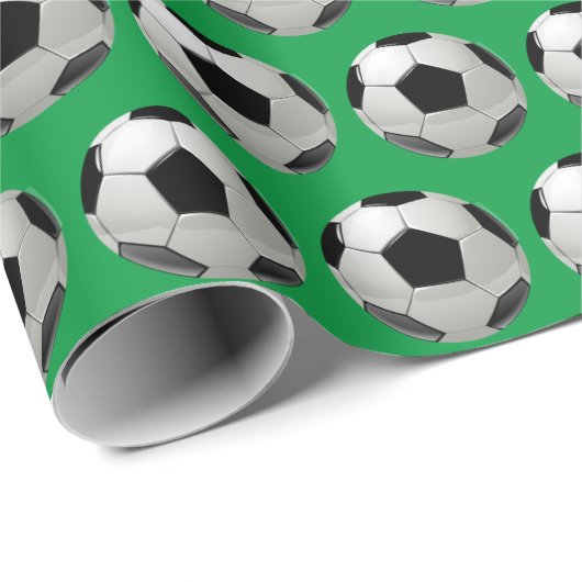 Fun Voetbal Pattern on Green Wrapping Paper Cadeaupapier (Rol Hoek)