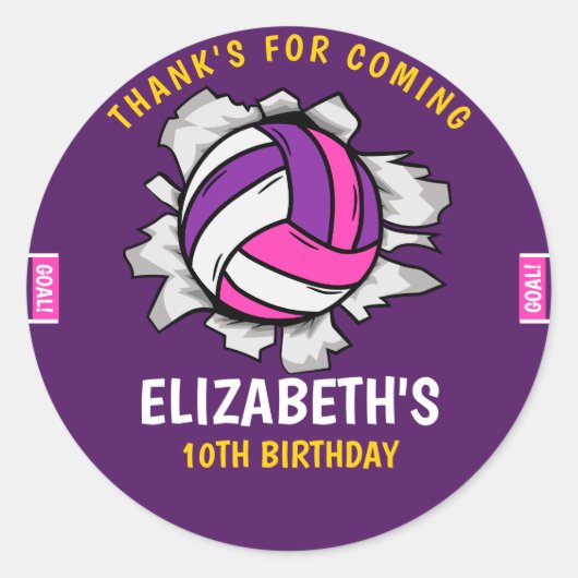 Fun Volleyball Birthday Girl Ronde Sticker (Voorkant)