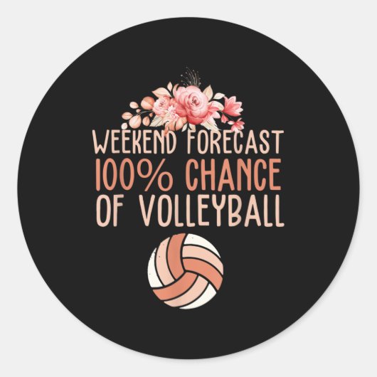Fun Volleyball Weekend Forecast Volleyball Boho Fl Ronde Sticker (Voorkant)