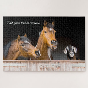 Fun vriend foto van paarden en een geit in een sta legpuzzel