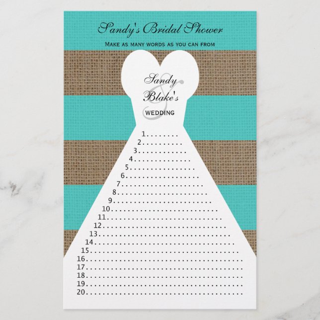 Fun Vrijgezellenfeest Word Games Turquoise (Voorkant)