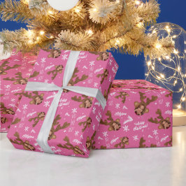 Fun vrolijke kerstantler afbeelding foto naam cadeaupapier