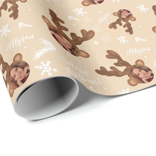 Fun vrolijke kerstantler afbeelding foto naam cadeaupapier (Rol Hoek)