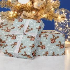 Fun vrolijke kerstantler afbeelding foto naam cadeaupapier