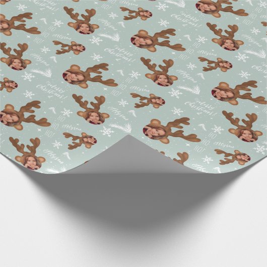 Fun vrolijke kerstantler afbeelding foto naam cadeaupapier (Hoek)