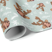 Fun vrolijke kerstantler afbeelding foto naam cadeaupapier (Rol Hoek)