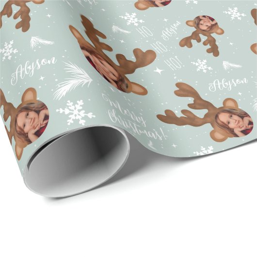 Fun vrolijke kerstantler afbeelding foto naam cadeaupapier (Rol Hoek)