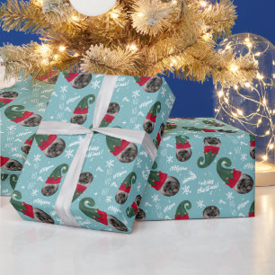 Fun vrolijke kerstzelfillustratie, foto-naam cadeaupapier